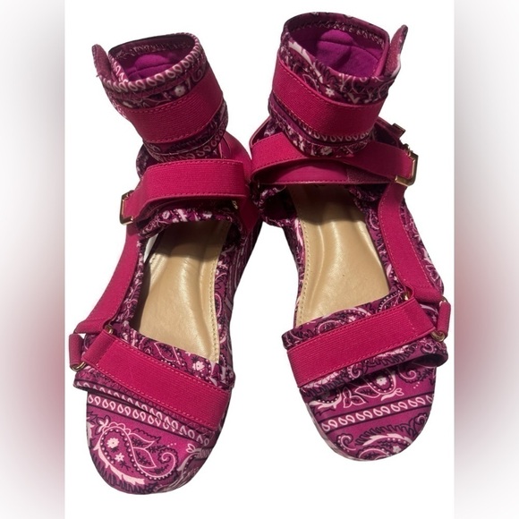 Fuchsia Paisley Platform Sandal Velcro Ankle Strap Open Toe women’s 6 Pazzle MIA - Picture 5 of 16